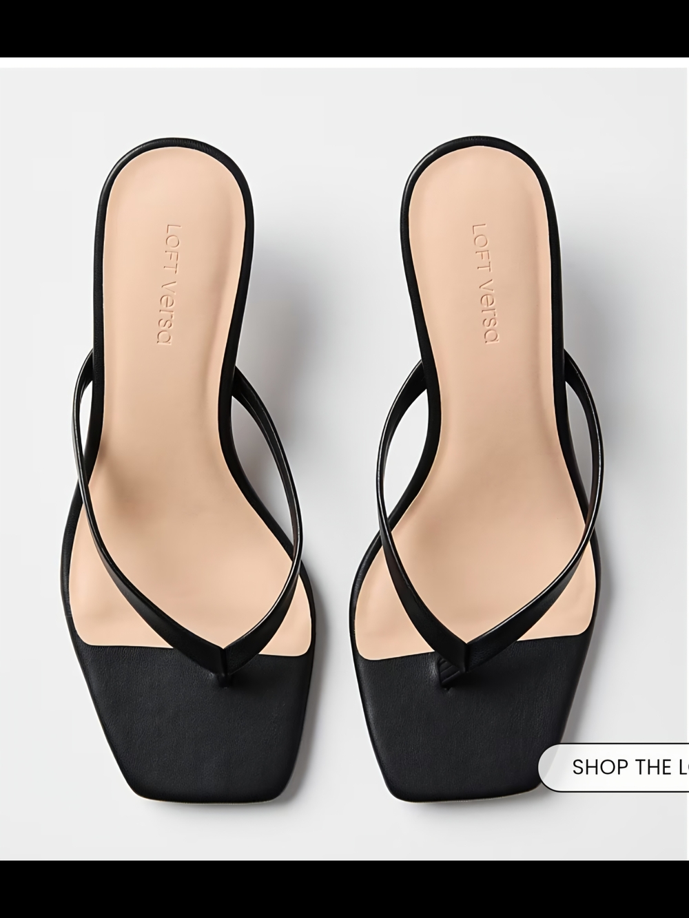 LOFT Black Double-Strap Square-Toe Slide Sandals